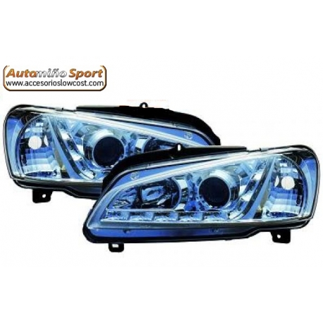 FAROIS COM LUZ DIURNA LED / PEUGEOT 106 / 96+ FUNDO CROMADO