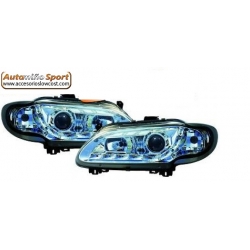 FAROIS COM LUZ DIURNA LED / RENAULT MEGANE 96-99 FUNDO CROMADO