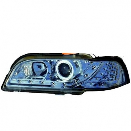 FAROIS COM LUZ DIURNA LED / VOLVO S40 / V40 / 96-00 FUNDO CROMADO