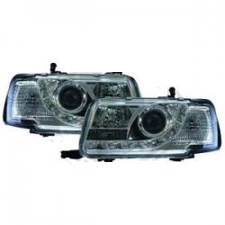 FAROIS COM LUZ DIURNA LED / AUDI 80 / 91-94 FUNDO CROMADO