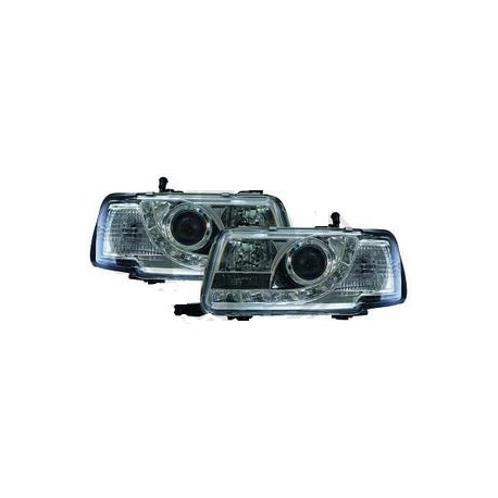 FAROIS COM LUZ DIURNA LED / AUDI 80 / 91-94 FUNDO CROMADO