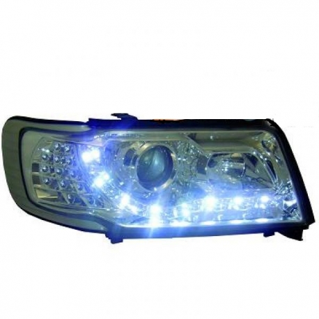 FAROIS COM LUZ DIURNA LED / AUDI 100 / 90-94 FUNDO CROMADO