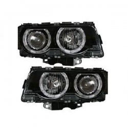 FAROS OJOS DE ANGEL BMW E38, 98-01 CRISTAL CLARO/NEGRO- ANILLOS LUZ POSICION+MOTOR+COMPL.