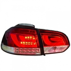 PILOTOS TRAS. LED GOLF 6, 08-12, CRISTAL CLARO/ROJO-CROMADO, SOLO LIMOUSINE