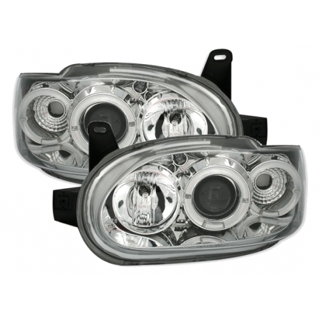 FAROS CON OJOS DE ANGEL FORD ESCORT 95-99. FONDO CROMADO.