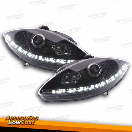 FAROIS COM LUZ DIURNA LED / SEAT LEON / TOLEDO / ALTEA 04-09 FUNDO PRETO