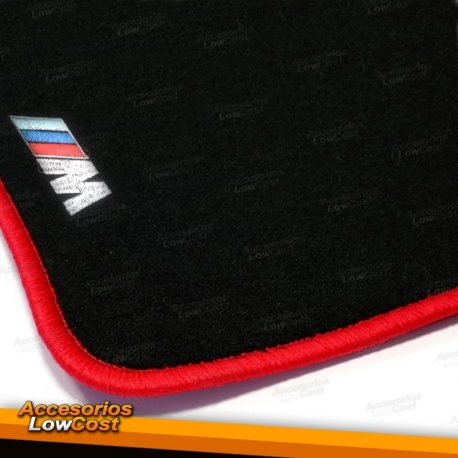 TAPETES VELUDO COM SIMBOLO M BMW / SERIE5 E39 / CONTORNO VERMELHO