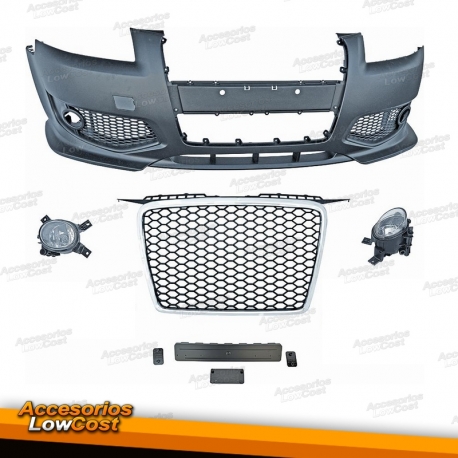 PARA-CHOQUES FRONTAL LOOK RS3 + FAROIS NEVOEIRO / AUDI A3 8P / 04-08 CROMADO PRETO