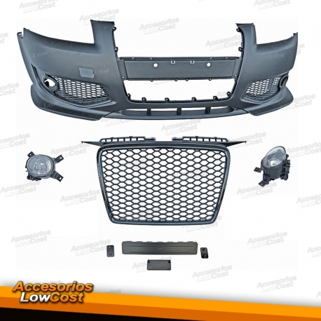 PARA-CHOQUES FRONTAL LOOK RS3 + FAROIS NEVOEIRO / AUDI A3 8P / 04-08 PRETO