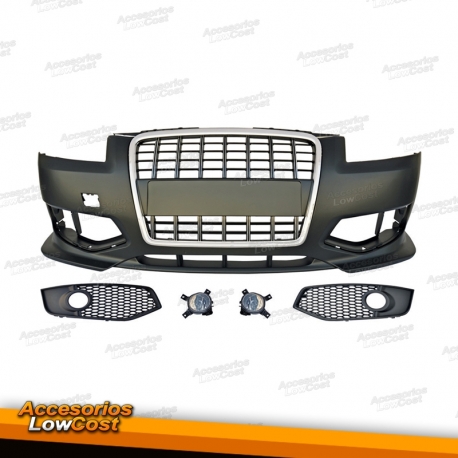 PARA-CHOQUES FRONTAL LOOK S3 + FAROIS NEVOEIRO / AUDI A3 8P / 04-08 CROMADO PRETO