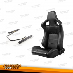 ASIENTO DEPORTIVO SEMIBAQUET LOOK RS EN CUERO NEGRO CON GUIAS CORREDERAS