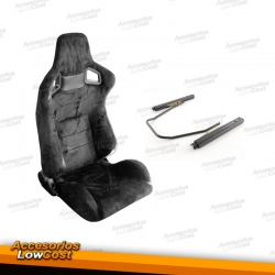 ASIENTO DEPORTIVO SEMIBAQUET LOOK RS EN ALCANTARA NEGRO CON GUIAS CORREDERAS