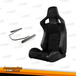 ASIENTO DEPORTIVO SEMIBAQUET LOOK RS EN CUERO Y ALCANTARA NEGRO CON GUIAS CORREDERAS