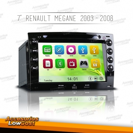 RADIO NAVEGADOR 7 PULGADAS HD GPS DVD MANOS LIBRES ESPECIFICO PARA RENAULT MEGANE 2003-2008