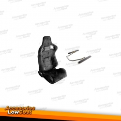 ASIENTO DEPORTIVO SEMIBAQUET LOOK RS EN ALCANTARA NEGRO CON GUIAS