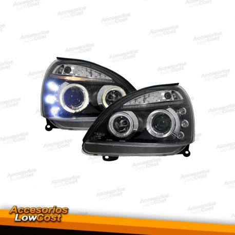 FAROIS ANGEL EYES LED / RENAULT CLIO B / 01-05 FUNDO PRETO