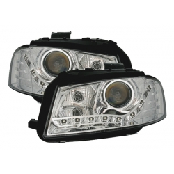 FAROS LUZ DIURNA AUDI A3 8P (5/03-6/08). FONDO CROMO.