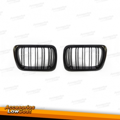 REJILLAS DELANTERAS BMW E36 96-99 DOBLE LAMA NEGRO BRILLANTE