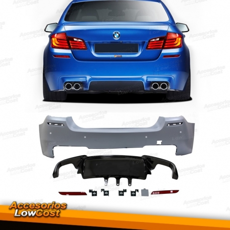 PARAGOLPES TRASERO LOOK M5 BMW SERIE 5 F10 10-17 CON PDC Y DIFUSOR DOBLE SALIDA