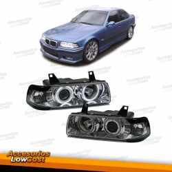 FAROIS ANGEL EYES CCFL / BMW E36 SEDAN 4P / 92-98 FUNDO CROMADO