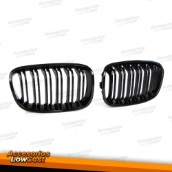 REJILLA FRONTAL DOBLE LAMA PARA BMW SERIE 1 F20/21, NEGRO BRILLANTE.