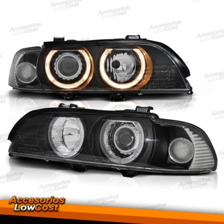 FAROIS ANGEL EYES COM PROJETOR PARA BMW SERIE 5 E39 (9/95 - 8/00). FUNDO PRETO