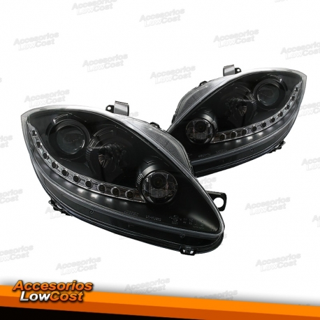 FAROIS LUZ DIURNA LED SEAT LEON 1P, ALTEA 5P E TOLEDO 5P 04-09. FUNDO PRETO.