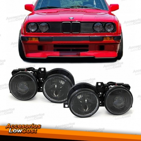 FAROS BMW E30, 82-94, H.CRISTAL CLARO- NEGRO, CON RETICULO- DE LENTE