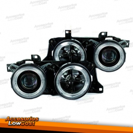 FAROS OJOS DE ANGEL BMW SERIE 5 E34 Y SERIE 7 E32 (88-95). CRISTAL CLARO/NEGRO.