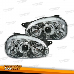 FAROS OJOS DE ANGEL OPEL CORSA B,93-00. FONDO CROMO.