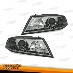 FAROS LUZ DIURNA LED SKODA OCTAVIA II 04-08. FONDO CROMO.