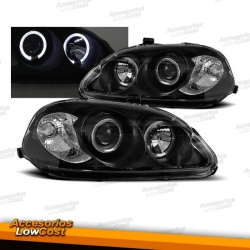 FAROS OJOS DE ANGEL HONDA CIVIC, 96-99- CRISTAL CLARO/NEGRO