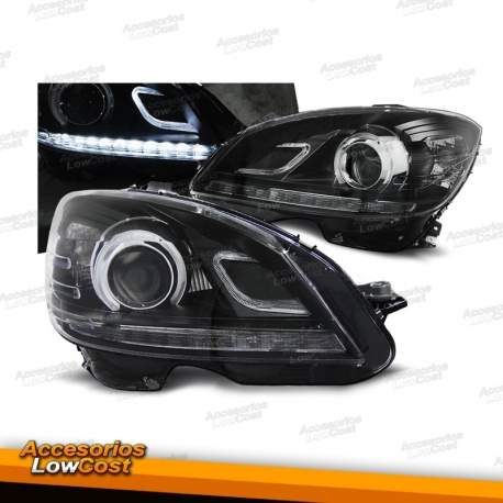 FAROS CON LUZ DIURNA MERCEDES CLASE C W204 07-11 CON FONDO NEGRO