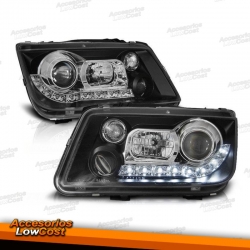 FAROIS COM LUZ DIURNA LED / VW BORA / 98-05 FUNDO PRETO