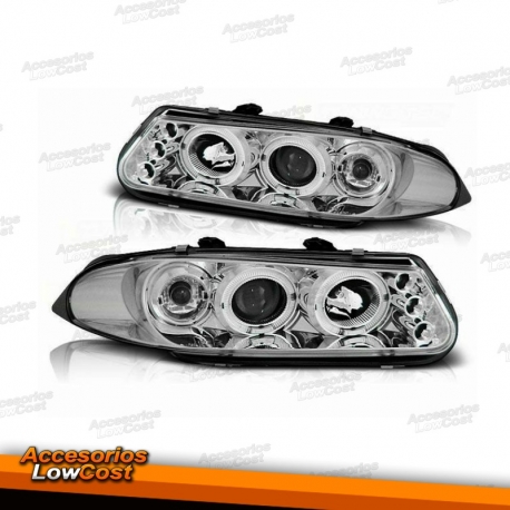 FAROS CON OJOS DE ANGEL PARA ROVER 200 95-00 FONDO CROMO