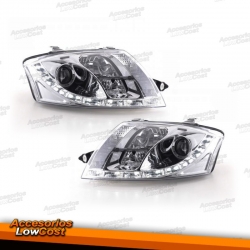 FAROIS COM LUZ DIURNA LED / AUDI TT / 98-05 FUNDO CROMADO