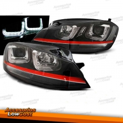 FAROS DELANTEROS CON DRL LED PARA VW GOLF VII, 11/12-17, fondo negro, look GTI.