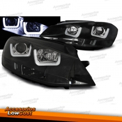 FAROS DELANTEROS CON DRL LED PARA VW GOLF VII, 11/12-17, TIPO U fondo negro