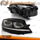 FAROS DELANTEROS CON DRL LED PARA VW GOLF VII, 11/12-17, TIPO U, Intermitente LED, fondo cromo. 