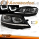 FAROS DELANTEROS CON DRL LED PARA VW GOLF VII, 11/12-17, TIPO U, Intermitente LED, fondo cromo. 