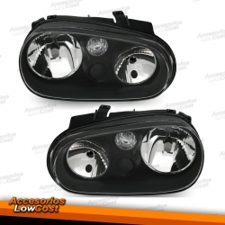 FAROS VW GOLF 4, 97-03, H7+H1, FONDO NEGRO, SIN LUZ DE NIEBLA.