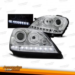 FAROS CON LUZ DIURNA PARA MERCEDES ML W164 05-08 FONDO CROMADO