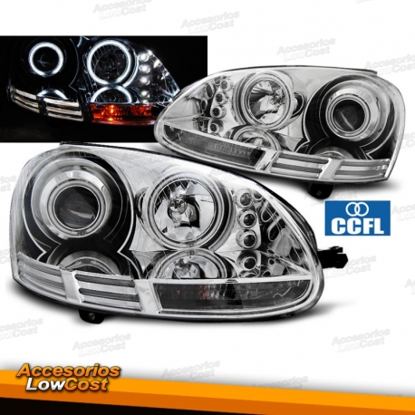 FAROS CCFL  OJOS DE ÁNGEL PARA VW GOLF V, 03-09, H7+H1, FONDO CROMO