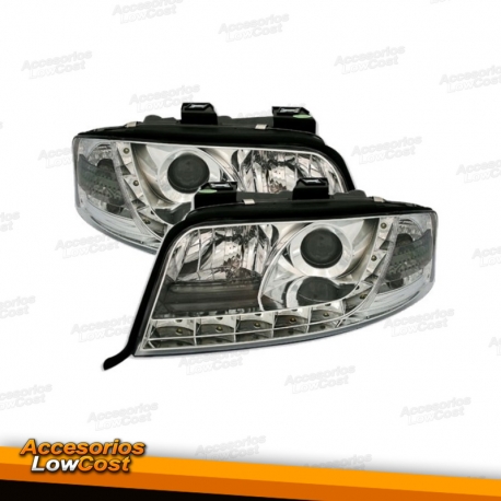 FAROS LUZ DIURNA LED AUDI A6 4B (01-04). FONDO CROMO