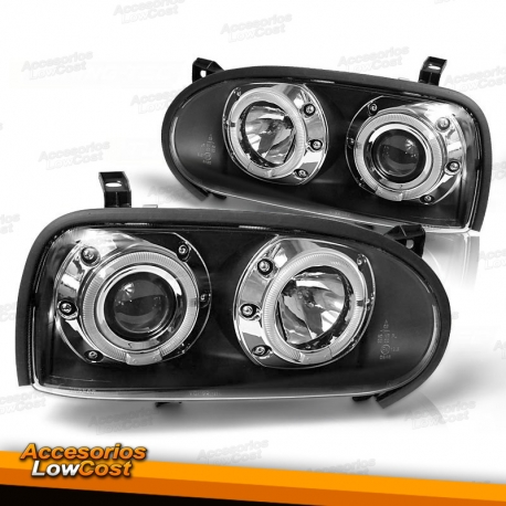 FAROS CON OJOS DE ANGEL PARA VW GOLF MK2 91-97, FONDO NEGRO