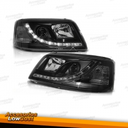 FAROS CON  LUZ DIURNA  LED PARA VW T5, 03-10, H1+H1, FONDO NEGRO