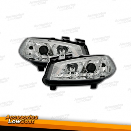 FAROIS LUZ DIURNA LED RENAULT MEGANE 2 02-05. FUNDO CROMADO