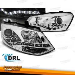 FAROIS COM LUZ DIURNA LED / VW POLO / 10+ FUNDO CROMADO