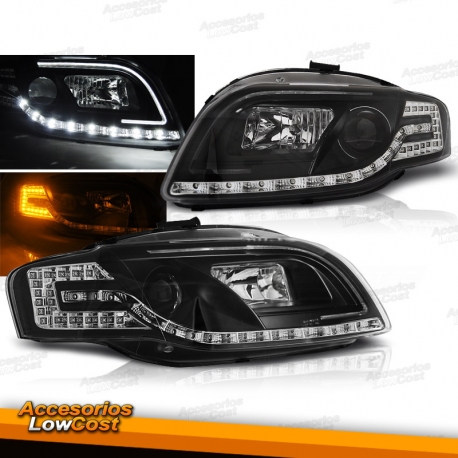 FARÓIS COM LUZ DIURNA TFL / AUDI A4 B7 / 04-07 FUNDO PRETO