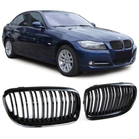 REJILLA FRONTAL DOBLE COSTILLA BMW E90/91, 05-08, NEGRO BRILLANTE.